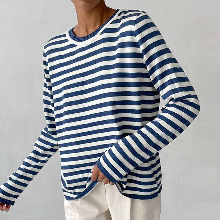 Thea | Women's Long Sleeves Crew Neck Striped Knit Top