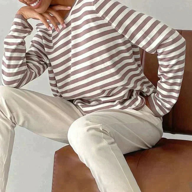 Thea | Women's Long Sleeves Crew Neck Striped Knit Top