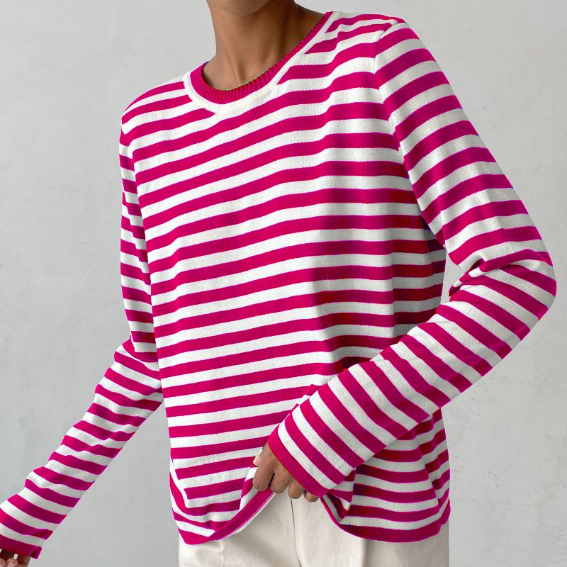 Thea | Women's Long Sleeves Crew Neck Striped Knit Top