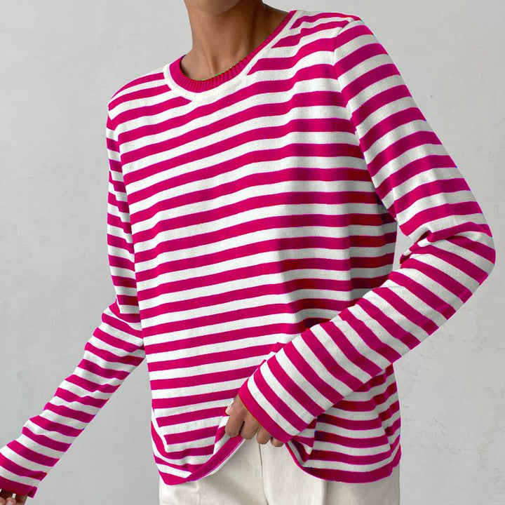 Thea | Women's Long Sleeves Crew Neck Striped Knit Top