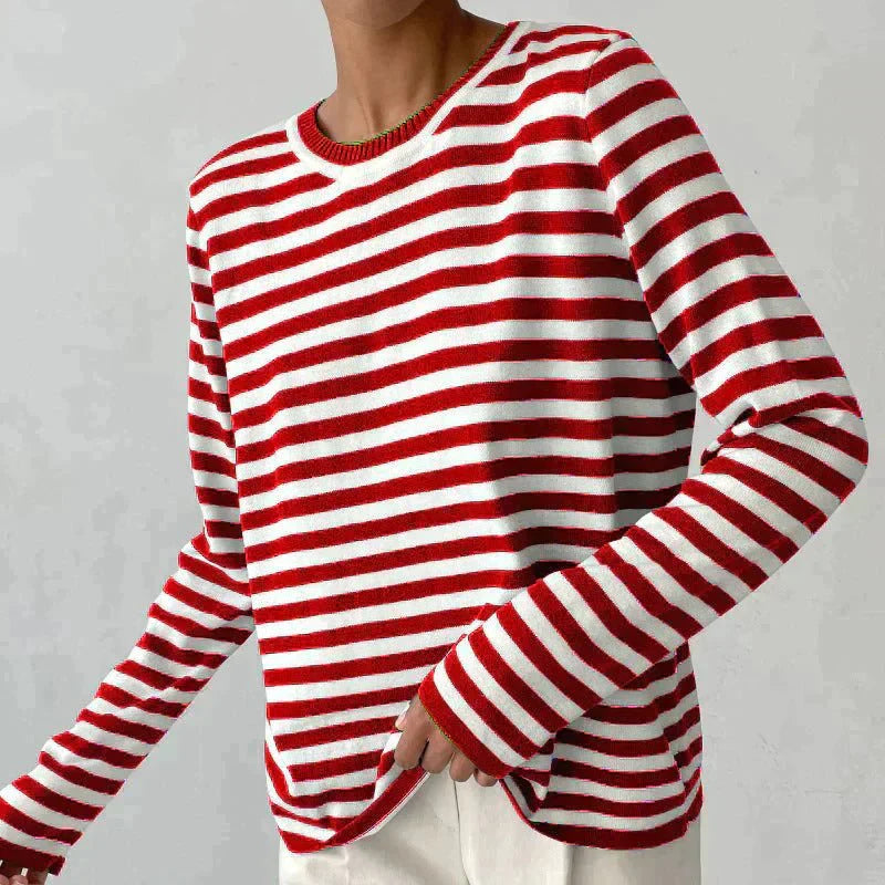 Thea | Women's Long Sleeves Crew Neck Striped Knit Top