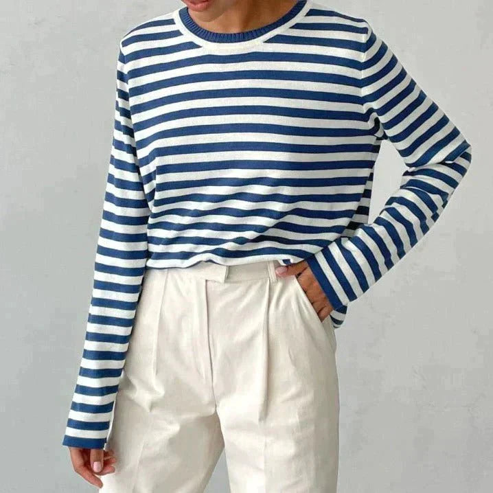Thea | Women's Long Sleeves Crew Neck Striped Knit Top