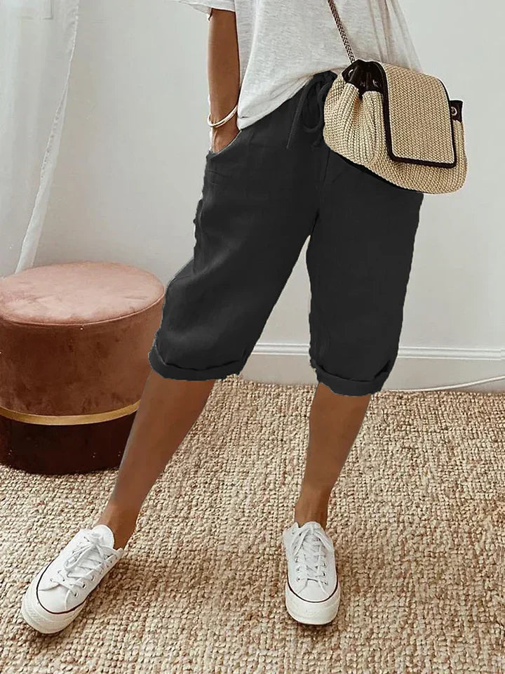 Norielle | Women's Linen Folded Hem Shorts with Drawstring