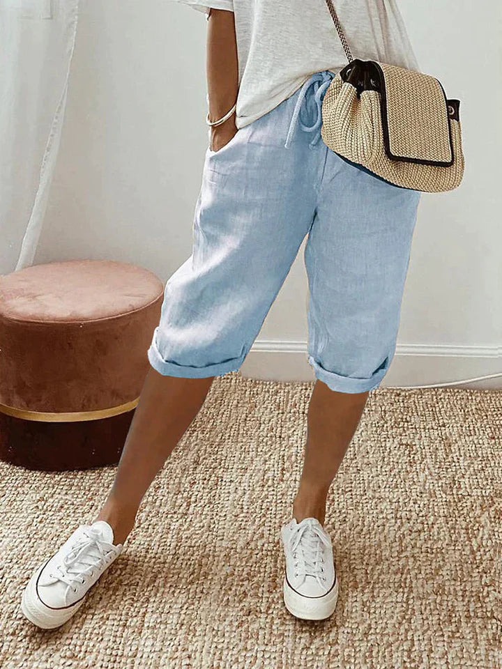 Norielle | Women's Linen Folded Hem Shorts with Drawstring