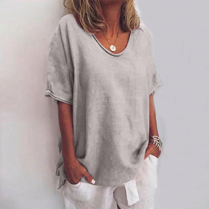 Elda | Women's Loose Fit Short Sleeve Blouse with V-neck