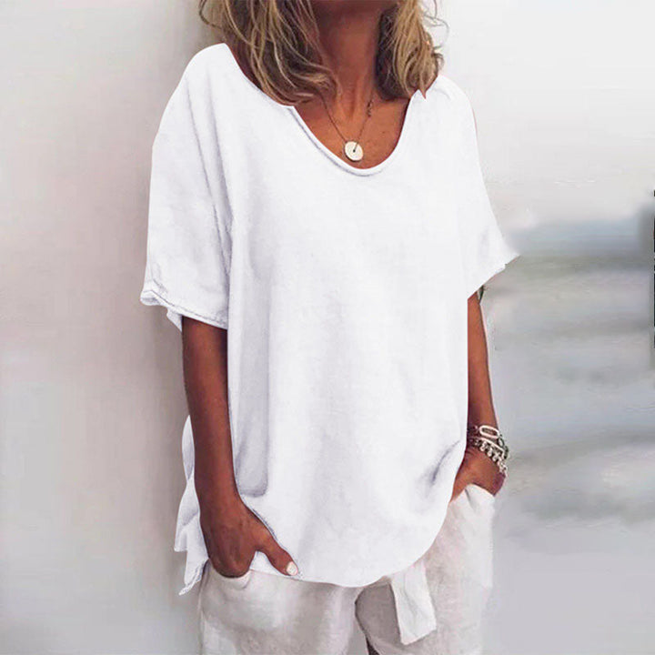Elda | Women's Loose Fit Short Sleeve Blouse with V-neck