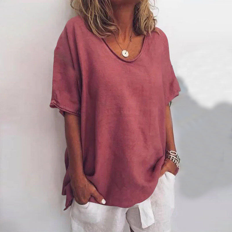 Elda | Women's Loose Fit Short Sleeve Blouse with V-neck