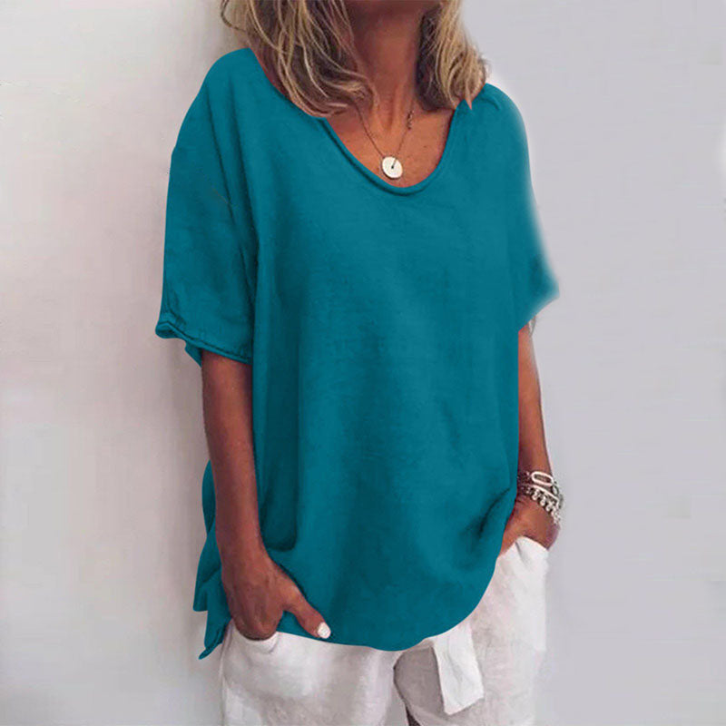 Elda | Women's Loose Fit Short Sleeve Blouse with V-neck