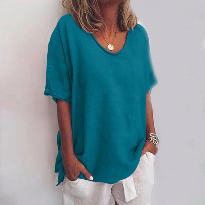 Elda | Women's Loose Fit Short Sleeve Blouse with V-neck