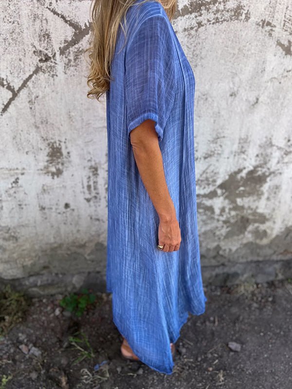 Everly | Women's Short Sleeves V Neck Linen Dress