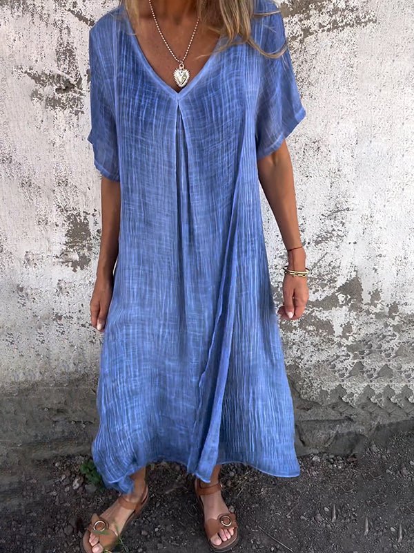 Everly | Women's Short Sleeves V Neck Linen Dress