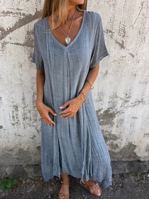 Everly | Women's Short Sleeves V Neck Linen Dress