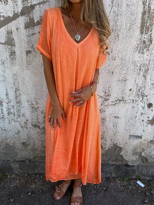 Everly | Women's Short Sleeves V Neck Linen Dress