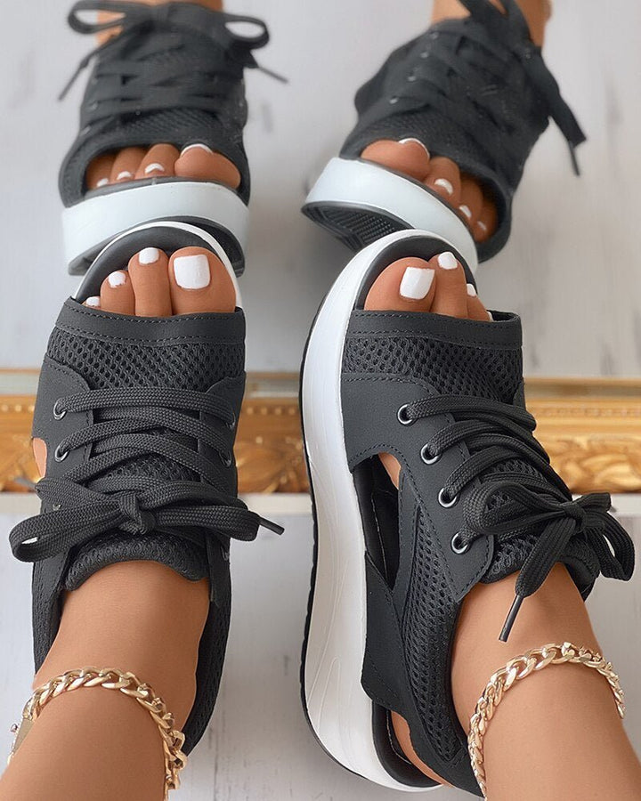 Toni | Women's Platform Open-Toe Lace Up Wedge Sandal