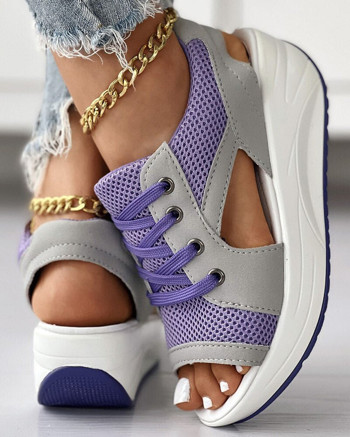 Toni | Women's Platform Open-Toe Lace Up Wedge Sandal