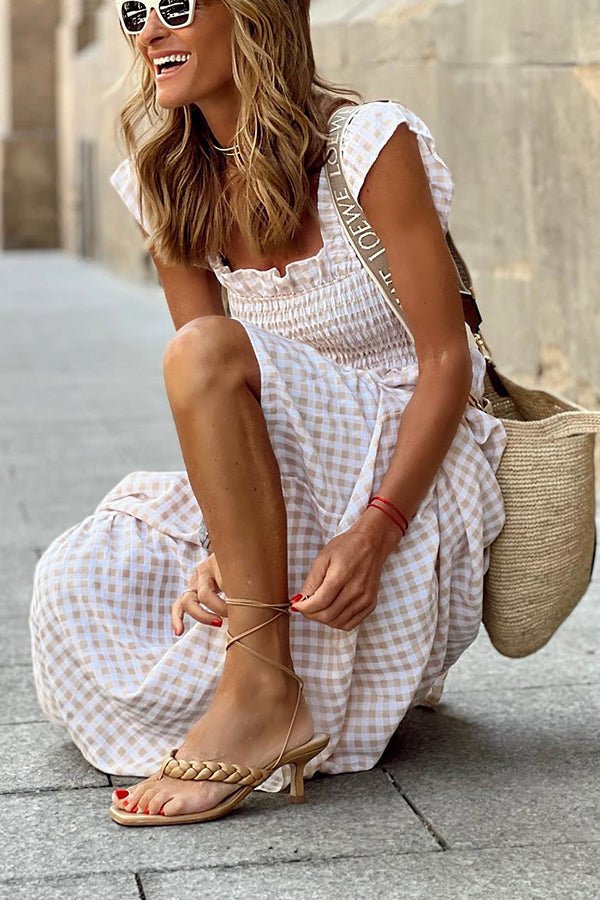 Kaia | Women's Square Neck Smocked Gingham Tiered Dress