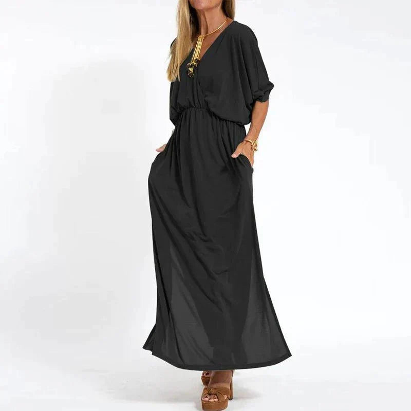 Regina | Women's Flowy V-Neck Empire Waist Maxi Dress
