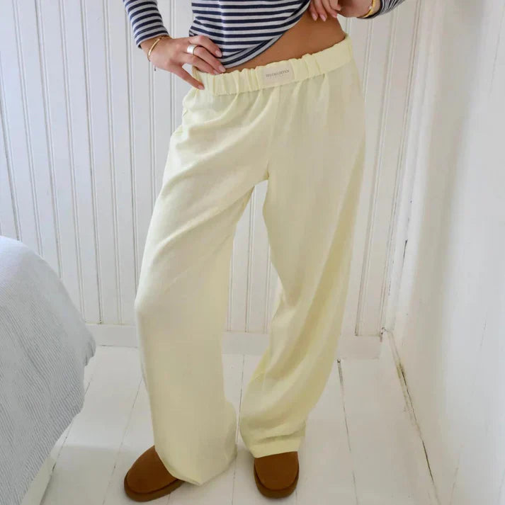 Peppa | Women's Striped Wide Leg Linen Pants with Elastic Waistband