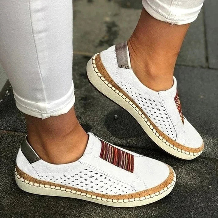 Thessia | Women's Perforated Slip On Casual Shoes with Front Stripes