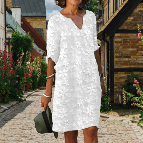 Macy | Women's Jacquard Floral Mini Dress with 3/4 Sleeve