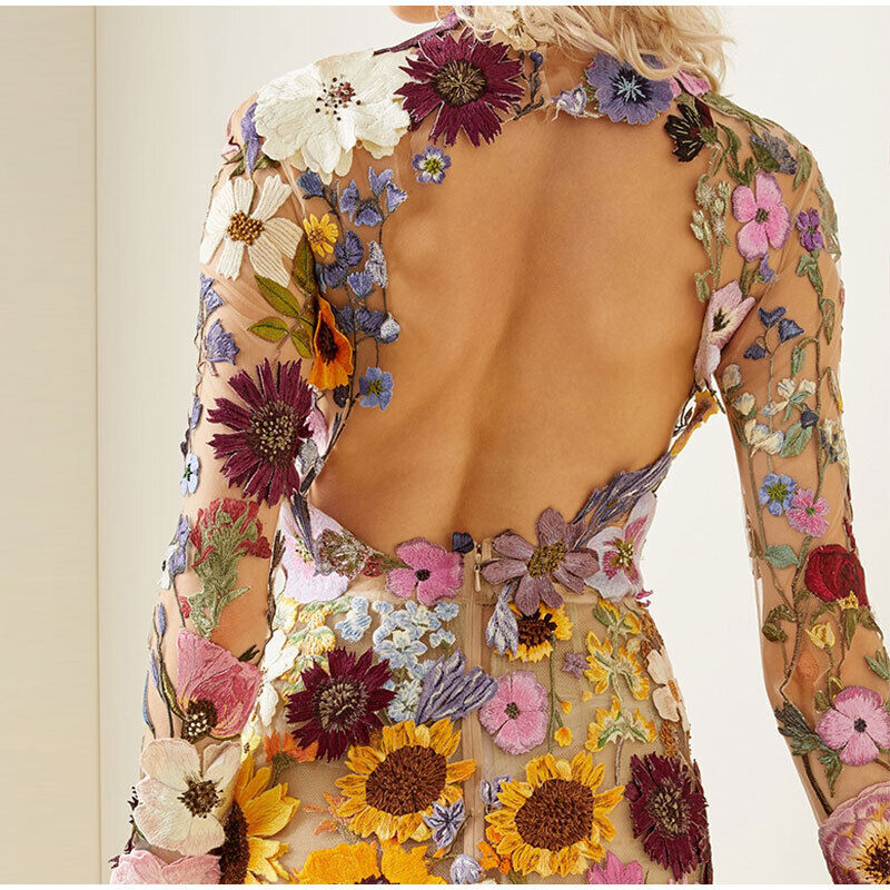 Sage | Women's Sheer Tulle Embroidered Mini Dress