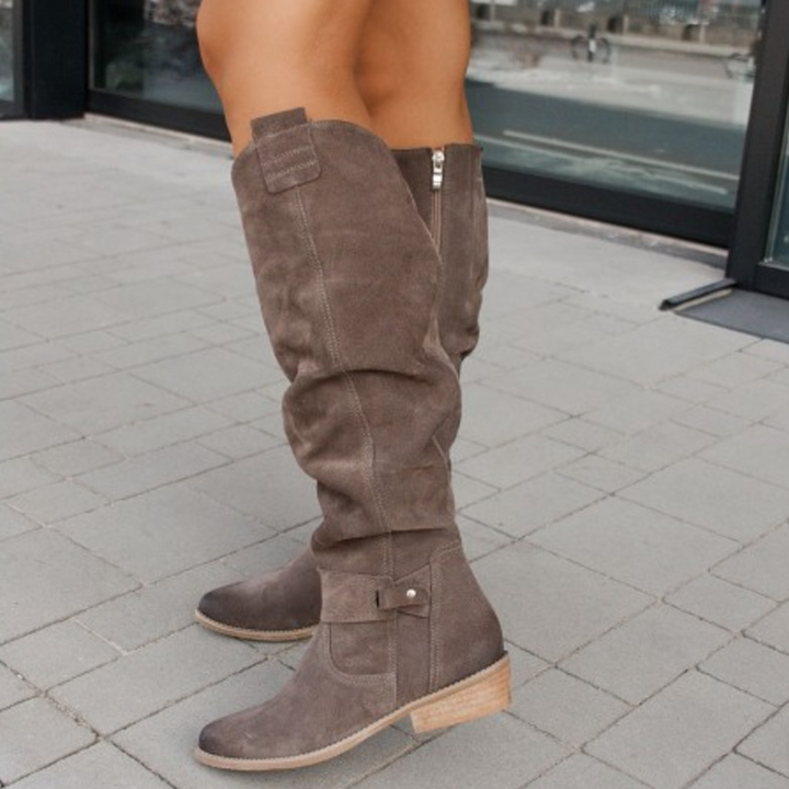 Kelsey | Women's Mid Calf Suede Boots with Buckle Style