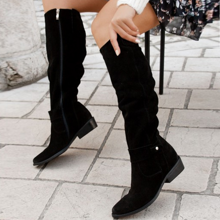 Kelsey | Women's Mid Calf Suede Boots with Buckle Style