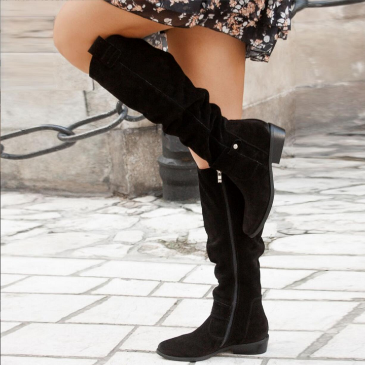 Kelsey | Women's Mid Calf Suede Boots with Buckle Style