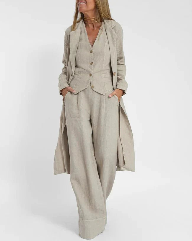 Jayda | Women's Cotton Linen Vest and Wide Leg Pants Set