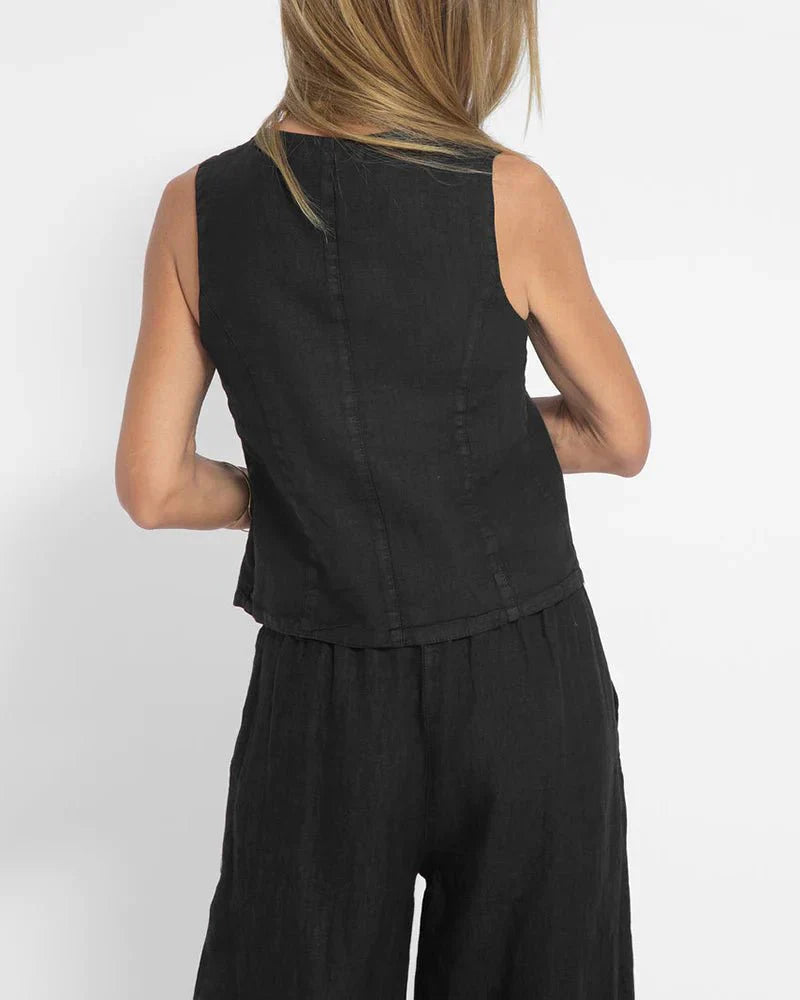 Jayda | Women's Cotton Linen Vest and Wide Leg Pants Set
