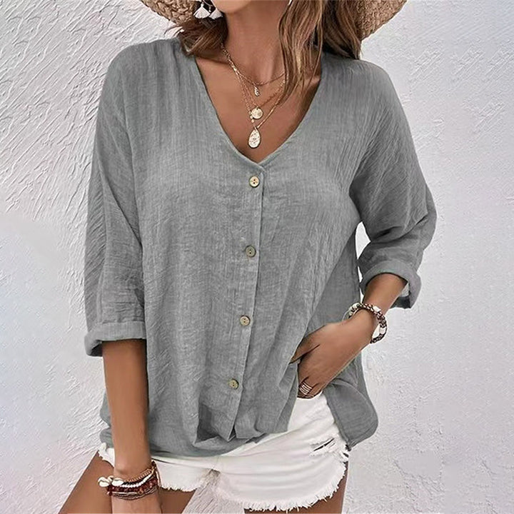 Elena | Women's Long Sleeve Top with V-neck and Buttons