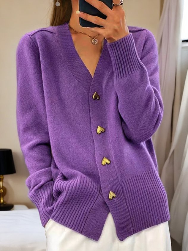 Lovely | Women's Chic V Neck Heart Button Cardigan