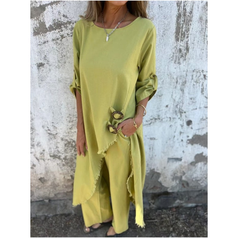 Eleanor | Women's Long Sleeves Robe Style Top and Pants Set