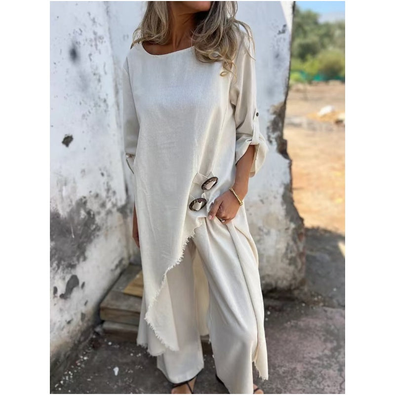Eleanor | Women's Long Sleeves Robe Style Top and Pants Set