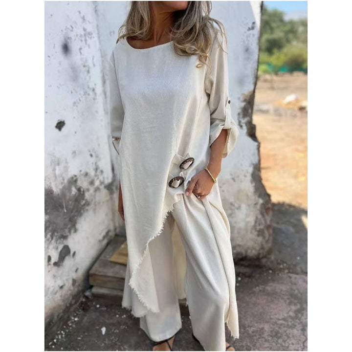 Eleanor | Women's Long Sleeves Robe Style Top and Pants Set
