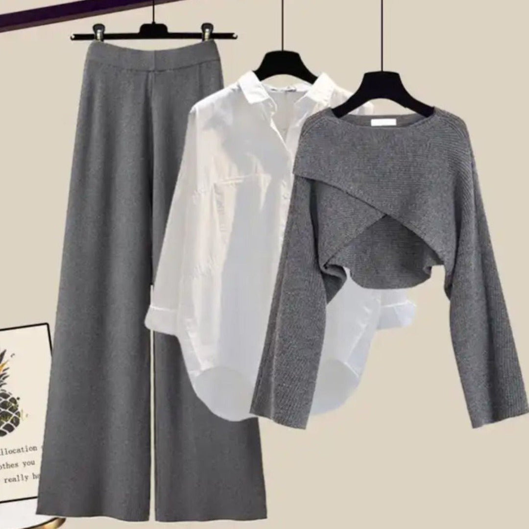 Veronica | Women's Chic 3- Piece High Waist Wide Leg Pant Set