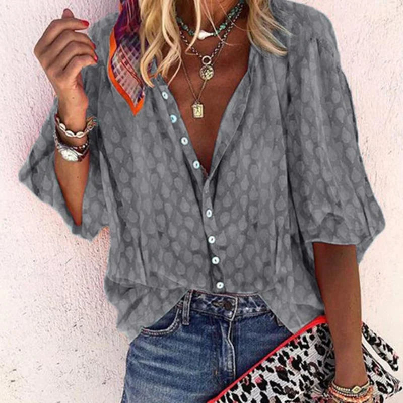 Mira | Women’s Printed Half Sleeve Blouse with Buttons