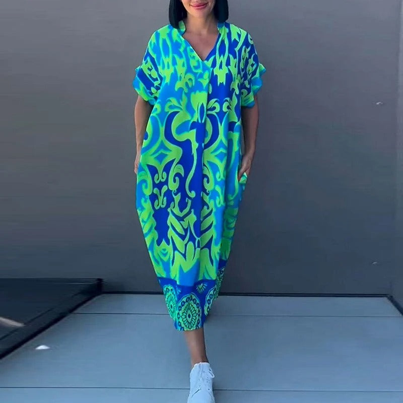 Elizabeth | Women's Flowing Printed V Neck Midi Dress