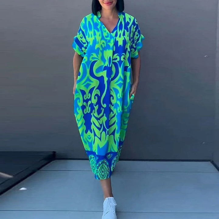 Elizabeth | Women's Flowing Printed V Neck Midi Dress