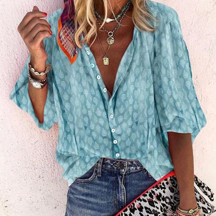 Mira | Women’s Printed Half Sleeve Blouse with Buttons