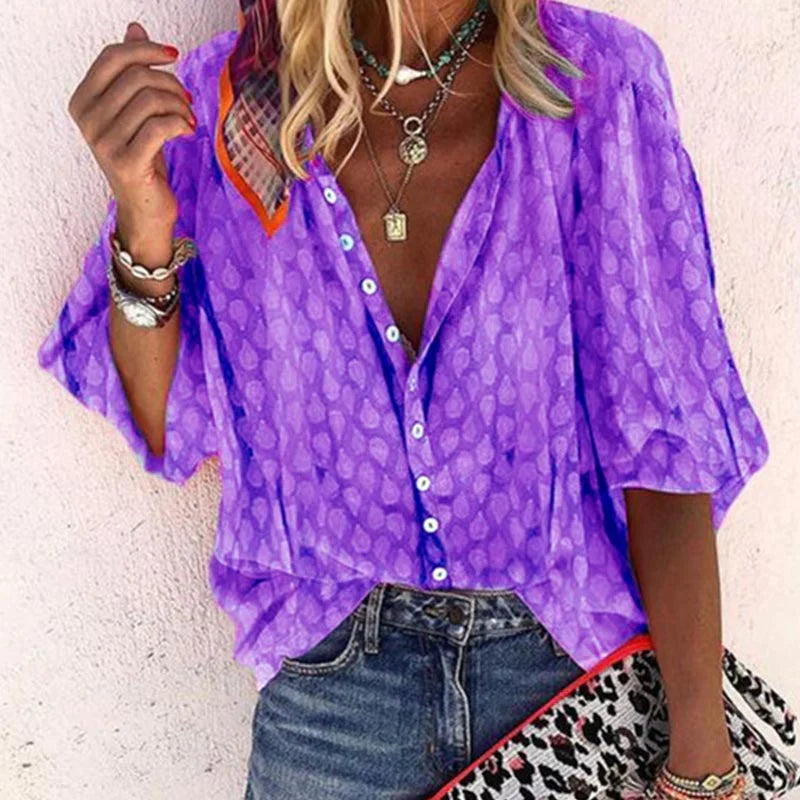 Mira | Women’s Printed Half Sleeve Blouse with Buttons