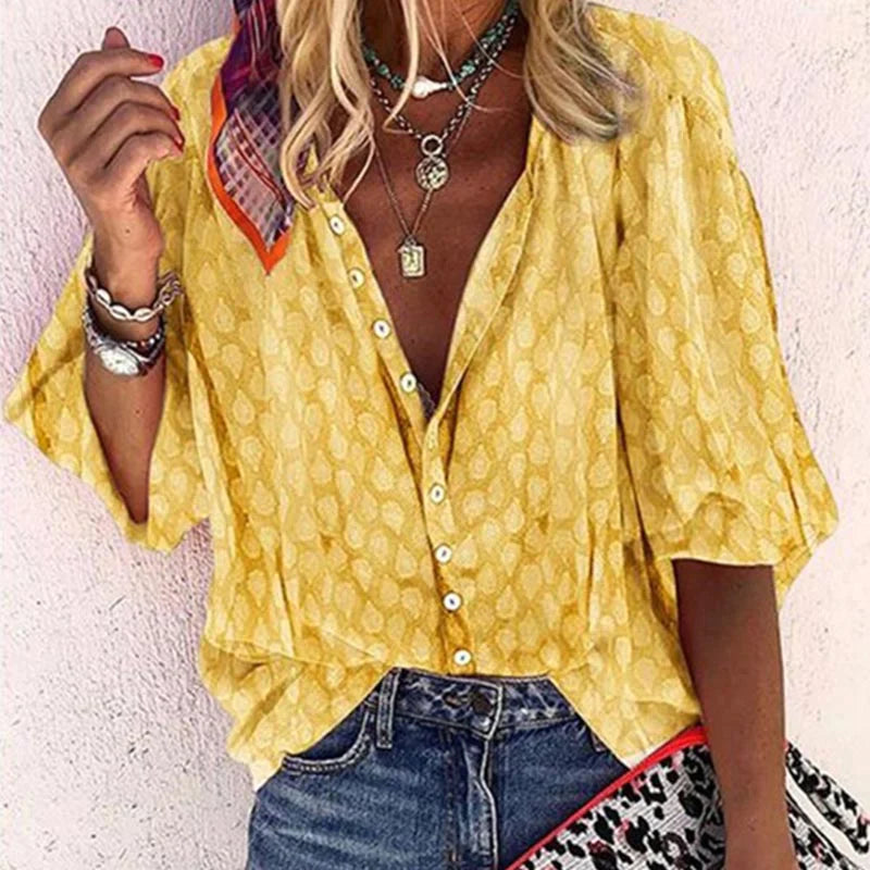Mira | Women’s Printed Half Sleeve Blouse with Buttons