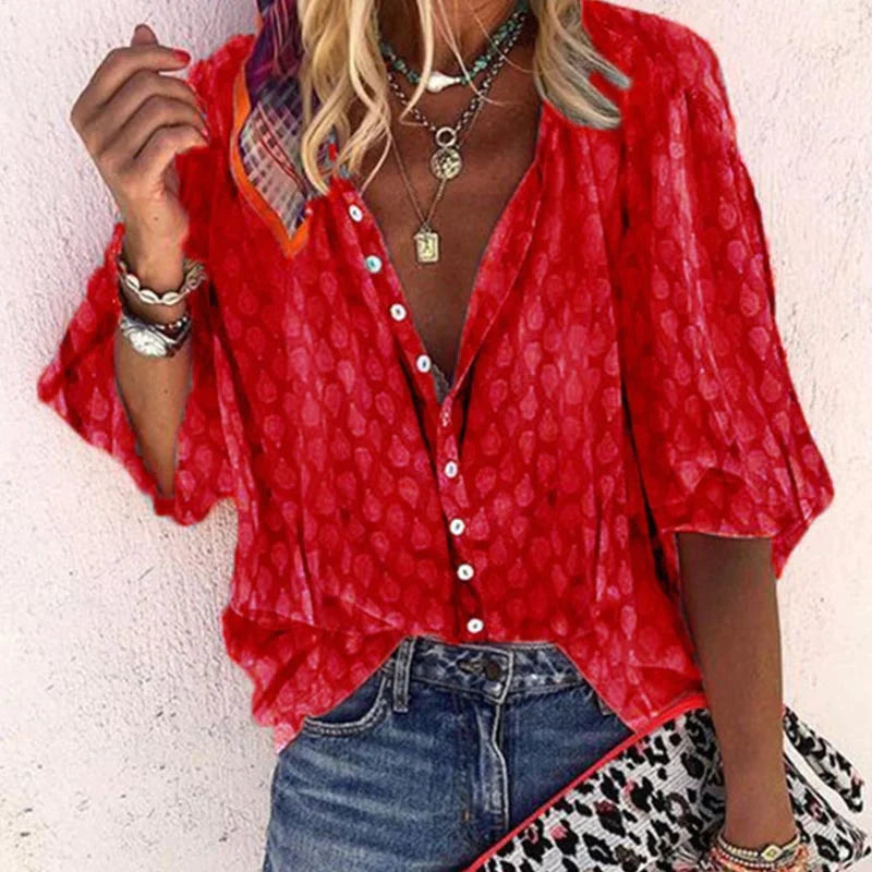 Mira | Women’s Printed Half Sleeve Blouse with Buttons
