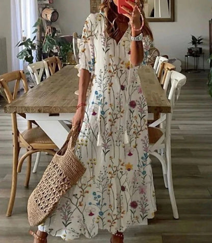 Joy | Women's Short Sleeve V Neck Bohemian Maxi Dress