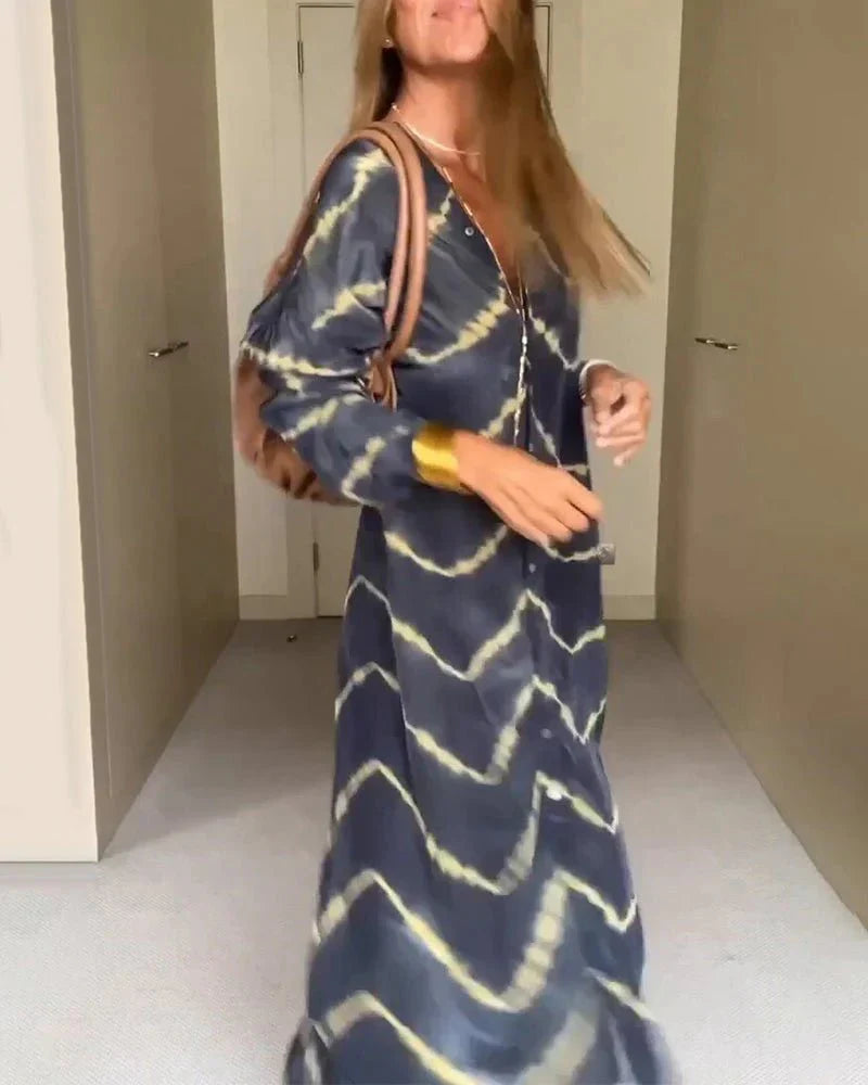 Jane | Women's Button Front V Neck Boho Maxi Dress