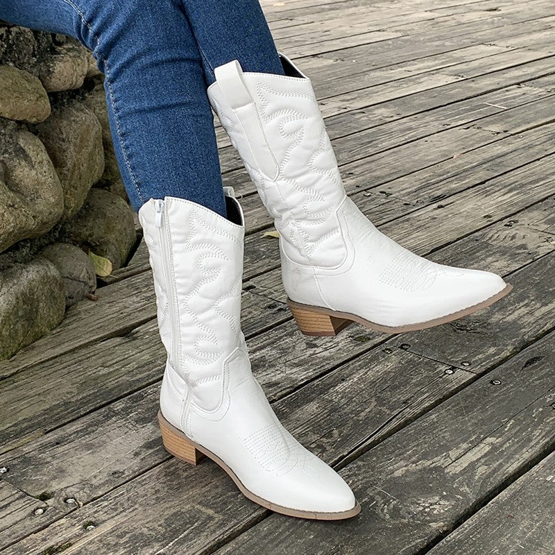 Marisca | Women's Metallic Western Knee High Boots with Zipper