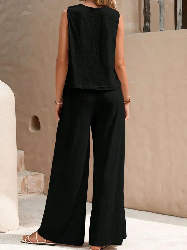 Avery | Women's Lightweight Sleeveless Top and Wide Leg Pants Set